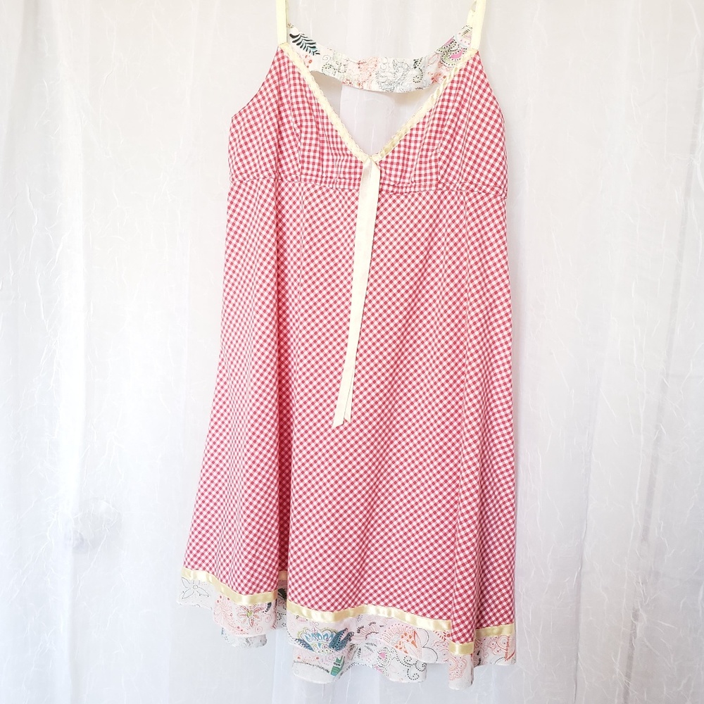 Free People Gingham Strappy Tunic/Blouse/Top